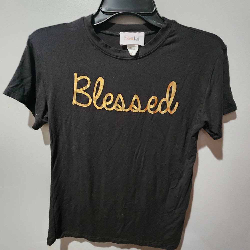 Starlet Black Tee with Gold "Blessed" Script